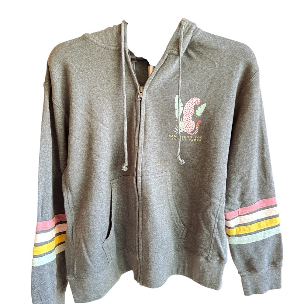 Gray Kids Hoodie with Colorful Stripes